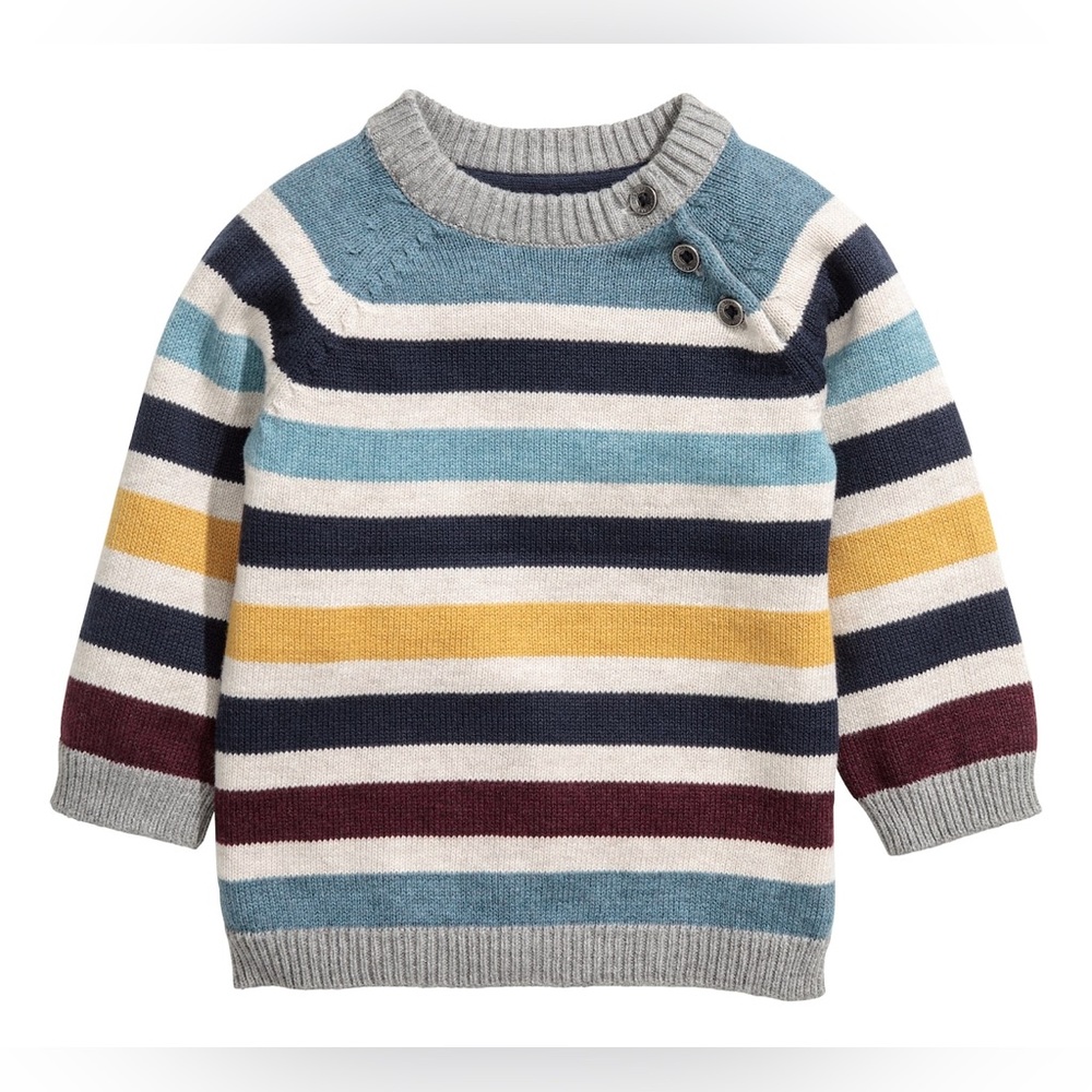 H&M Boys Striped Knit Cotton Sweater with Button Detail! Size 2Y.